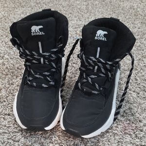 Sorel Kids Black and White Lace-Up Boots